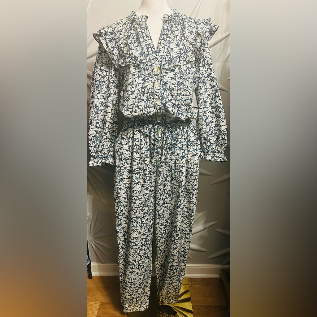 Veronica Beard Blue And White Floral Jumpsuit
